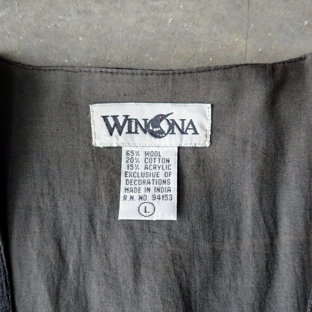 Vintage Winona Knits Navy Red Yellow Floral Embroidered Wool Vest large - Picture 5 of 6